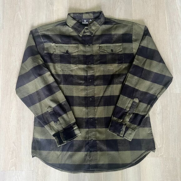 NWT Burnside Mens Flannel Green/Black Plaid Shirt Sz XL Rustic Outdoors Western - Picture 1 of 5